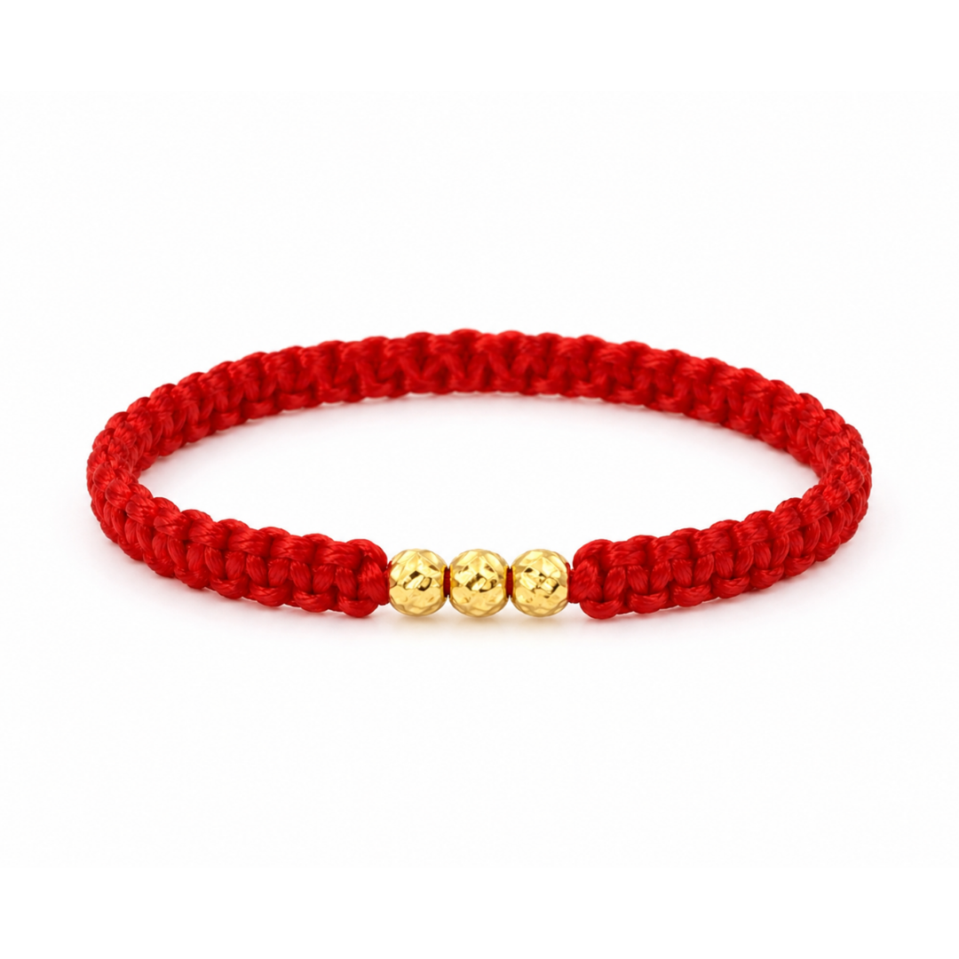 PULSERA DE HILO TEJIDA CON 3 BALINES DIAMANTADOS - 01